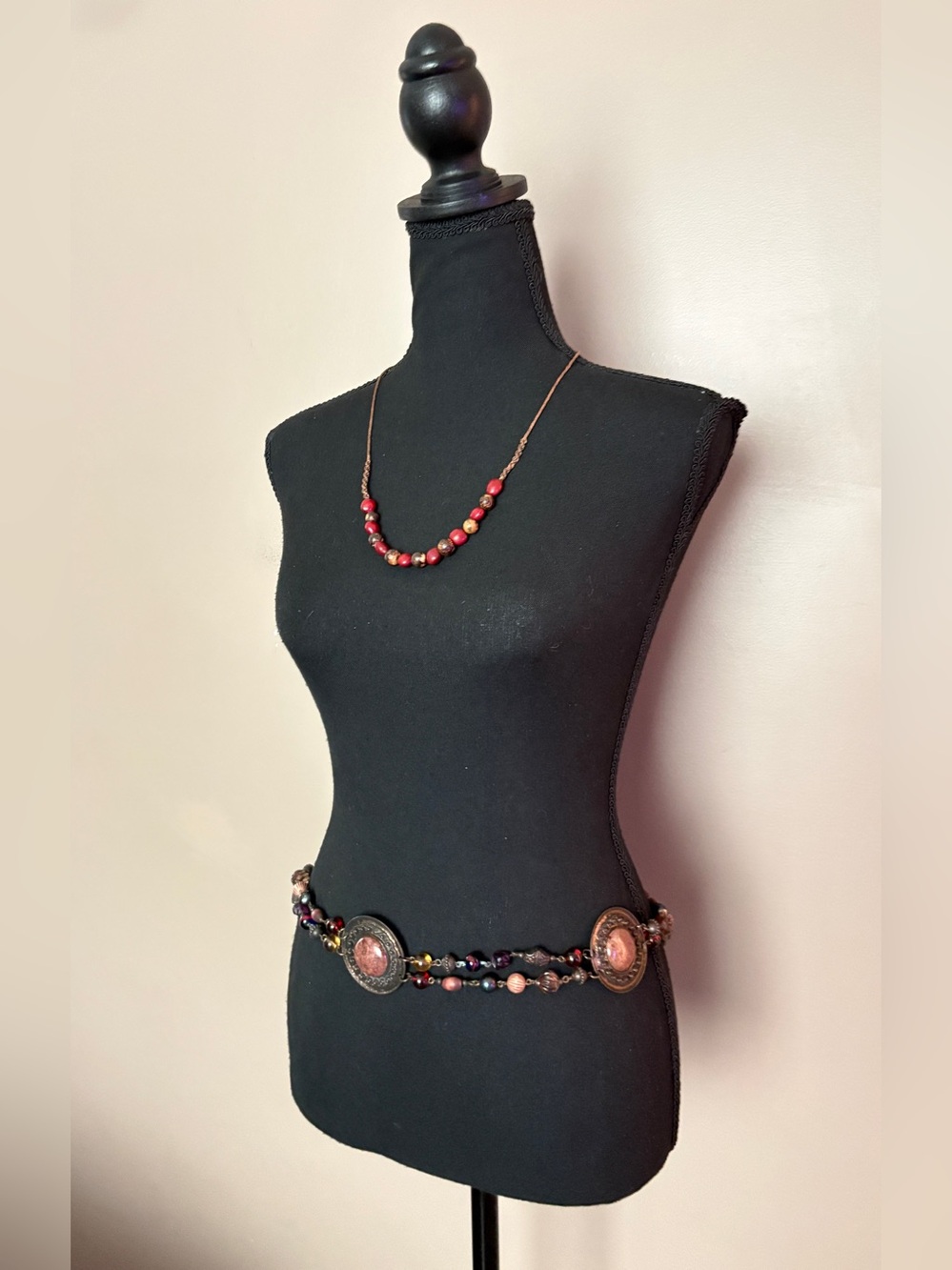 Vintage 90s The Limited medallion adjustable beaded chain belt  bronze boho EUC - Picture 2 of 15